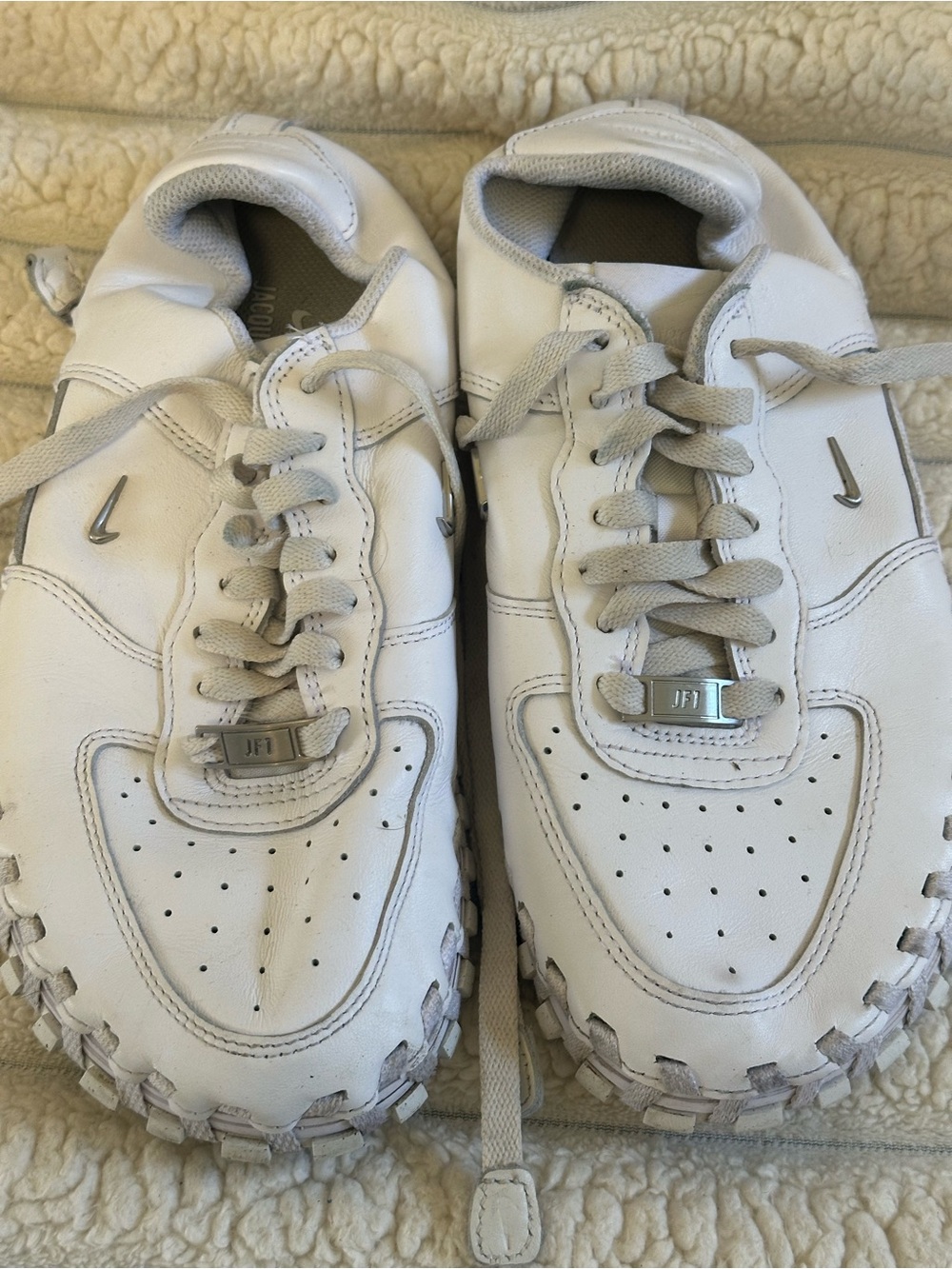 Nike White Leather Sneakers with Silver Accents Jacquemus